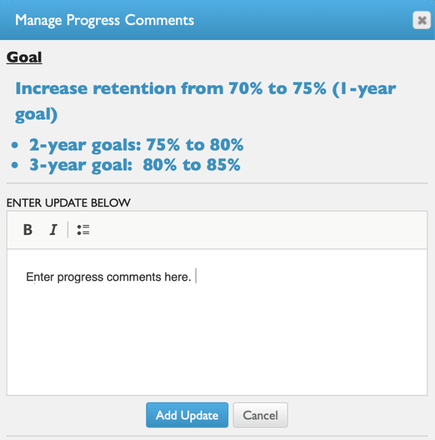 Manage Progress Comments: Add Update